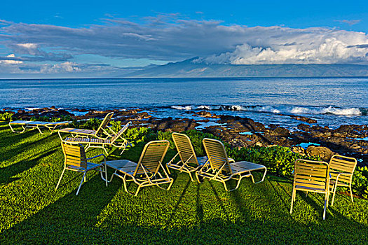 空,折叠躺椅,海岸,卡帕鲁亚湾,区域,莫洛凯岛,夏威夷,美国