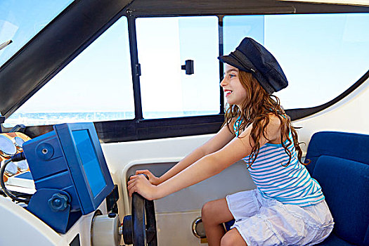 儿童,女孩,装扮,船长,水手,帽,船,室内,拿着,轮子