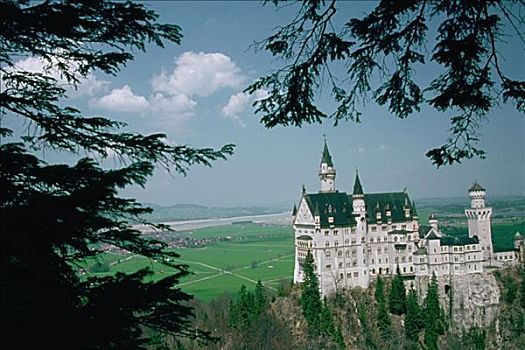 俯拍,城堡,新天鹅堡,巴伐利亚,德国