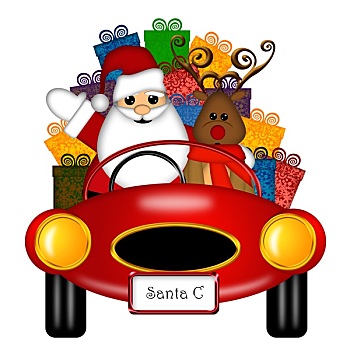 圣诞老人,驯鹿,红色,跑车,礼物