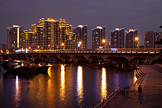 天际线,夜晚,海南,中国,亚洲