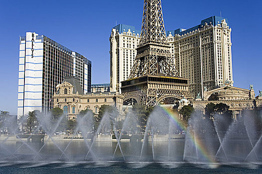 喷泉,正面,酒店,拉斯维加斯巴黎酒店,拉斯维加斯,细条,内华达,美国