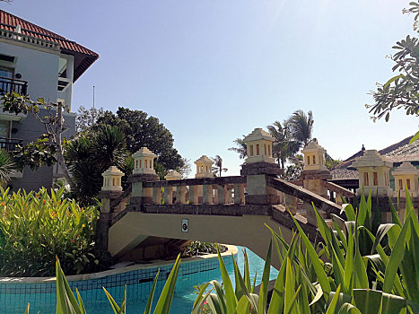 热带度假酒店的泳池及景观