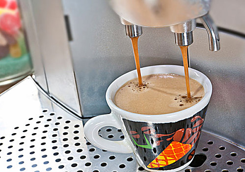 浓咖啡,咖啡,机器,倒出,彩色,杯子