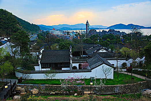 全景,四合院,小木屋,夕阳