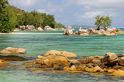 花冈岩,石头,围绕,海洋,普拉兰岛,塞舌尔,非洲,印度洋