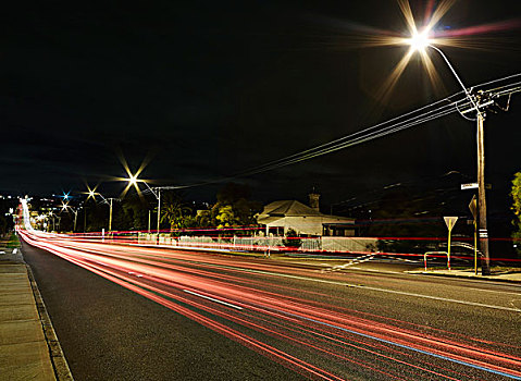 尾灯,小路,公路,夜晚,弗里曼特尔,西澳大利亚州