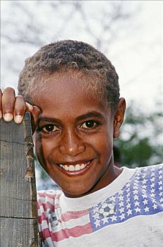斐济,头像,微笑,斐济人,男孩,户外