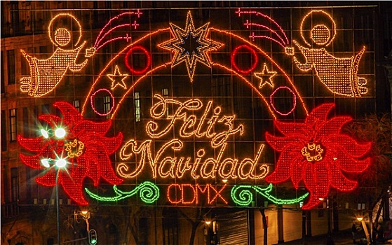墨西哥城,佐卡罗,圣诞节,夜晚,标识