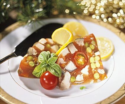 圣诞节,鲤鱼,胶冻,西红柿,豌豆