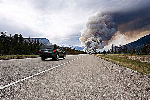 森林火灾,公路,道路,碧玉国家公园,加拿大