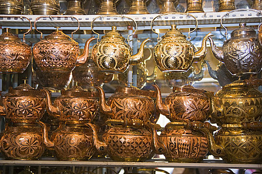 茶壶,展示,市场,喀什葛尔,新疆,中国