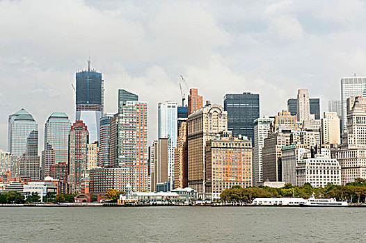 城市,高层建筑,天际线,金融区,炮台公园,一个,世贸中心,施工,自由,塔楼,纽约,美国,北美