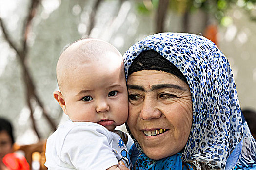 祖母,婴儿,乌兹别克斯坦,亚洲