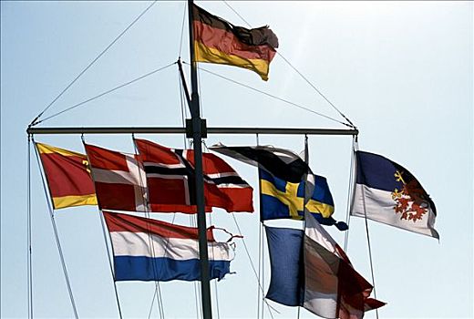 帆船,旗帜,桅杆,梅克伦堡州,德国