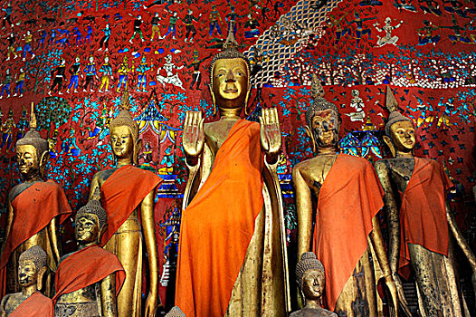 镀金,佛,雕塑,泰国寺庙,皮带,寺庙,琅勃拉邦,老挝,东南亚,亚洲