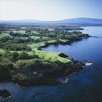 夏威夷,夏威夷大岛,柯哈拉海岸,莫纳克亚海滩度假村,莫纳克亚,海滩,高尔夫球场,航拍