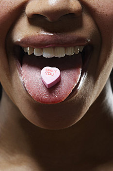 女人,情人节,糖果,舌头