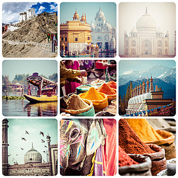 抽象拼贴画,印度,图像,旅行,背景,照片