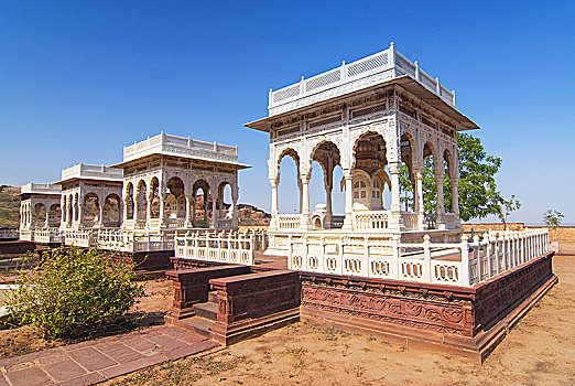 四个,墓葬碑,拉贾斯坦邦,印度