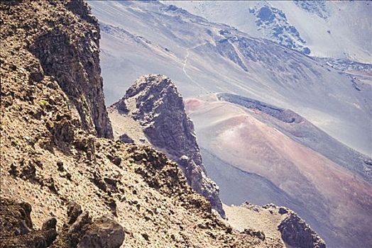 俯拍,火山地貌,哈雷阿卡拉火山口,哈莱亚卡拉国家公园,毛伊岛,夏威夷,美国