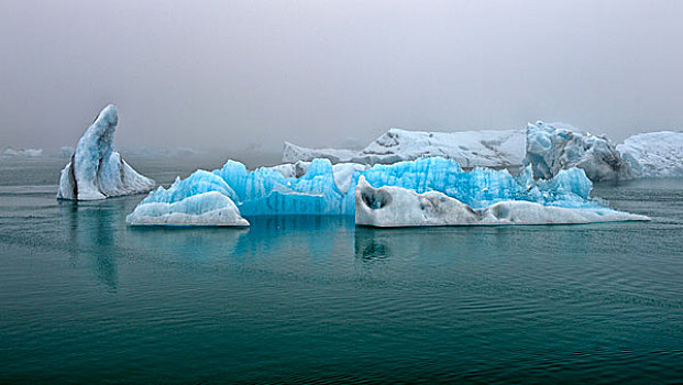 漂浮,蓝色,冰山,杰古沙龙湖,冰河,泻湖,雾,南方,区域,冰岛,欧洲
