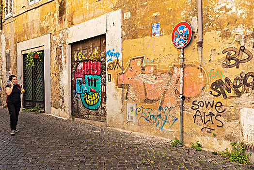 彩色,涂鸦,后街,墙壁,特拉斯特维莱
