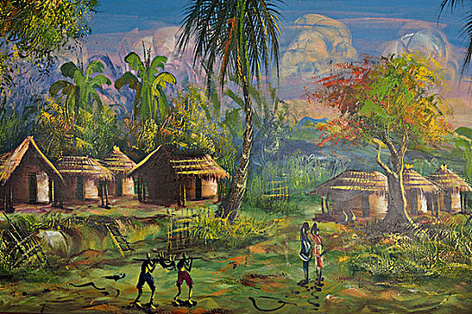 小屋,绘画,金沙萨,刚果,非洲