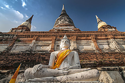 佛像,正面,佛塔,寺院,大城府,泰国,世界遗产