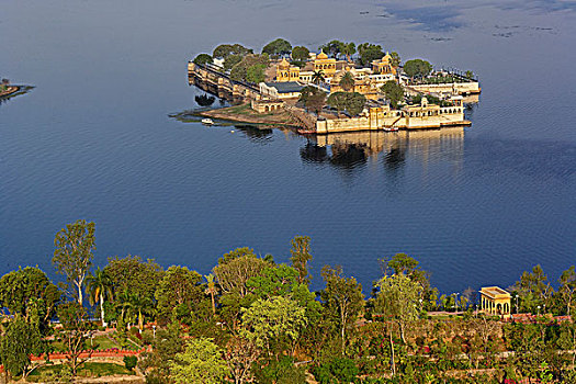 俯视图,湖,皮丘拉,乌代浦尔,印度