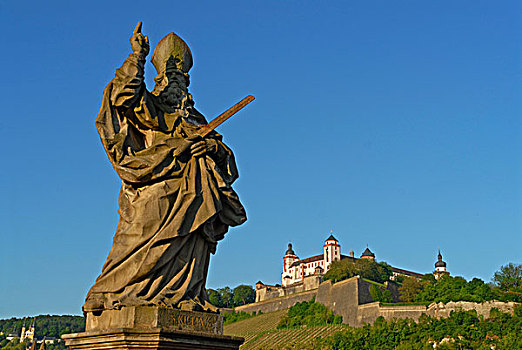 雕塑,圣徒,玛利恩堡,要塞,背影,维尔茨堡,巴伐利亚,德国,欧洲