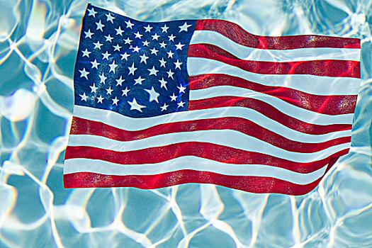 美国国旗,漂浮,上面,游泳池
