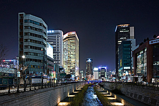 夜景,清溪川,首尔,韩国