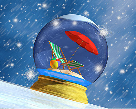 雪景球,沙滩椅,伞