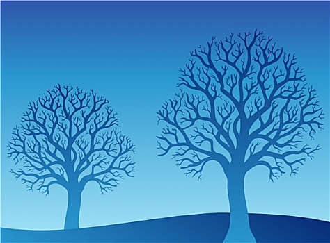 两个,蓝色,树