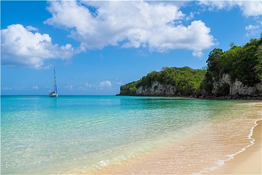 热带沙滩,蓝绿色海水,玛丽-嘎兰特群岛,瓜德罗普