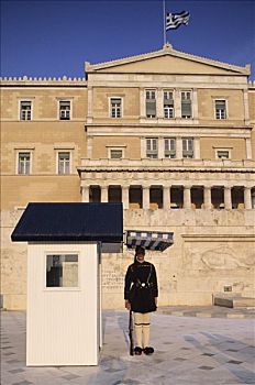 希腊,雅典,议会,希腊精锐步兵团,军人,靠近,岗亭