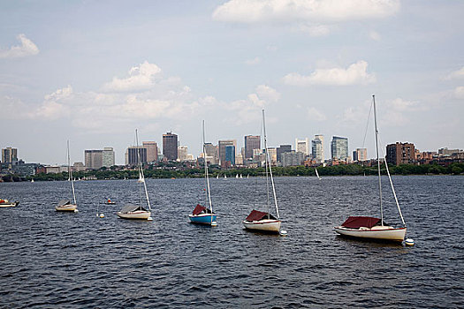 帆船,停泊,河,波士顿