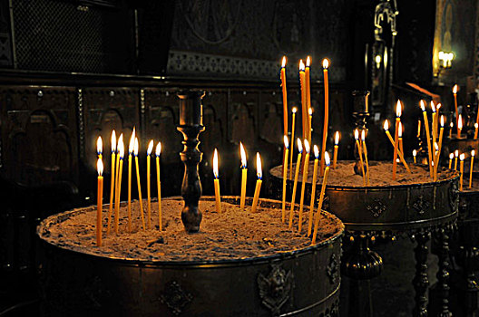 灯光,蜡烛,内景,教堂,索非亚,保加利亚,欧洲