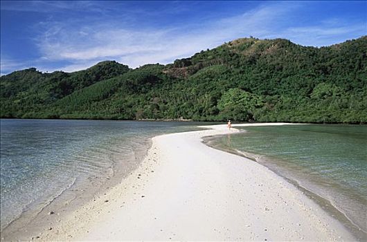 菲律宾,巴拉望岛,埃尔尼多,女孩,走,蛇,岛屿,沙洲,热带沙滩,背景
