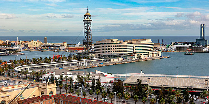 风景,蒙特足斯,贝尔港,世界贸易中心,巴塞罗那,巴塞罗那省,加泰罗尼亚,西班牙,欧洲