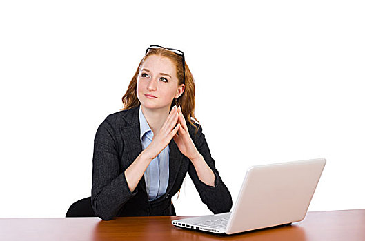 职业女性,笔记本电脑,隔绝,白色背景