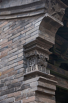 山西省晋中历史文化名城---榆次老城榆次县衙墙角砖雕装饰