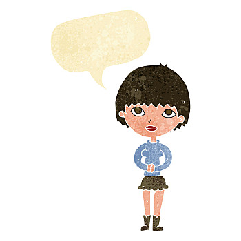 卡通,女人,等待,对话气泡框