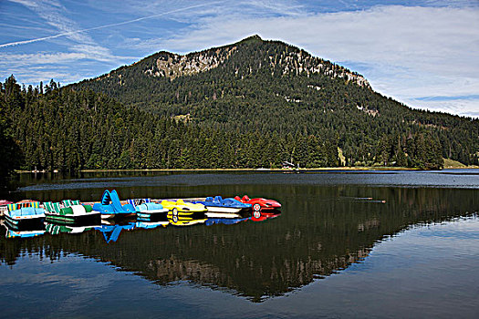 踏板船,湖,山,背景