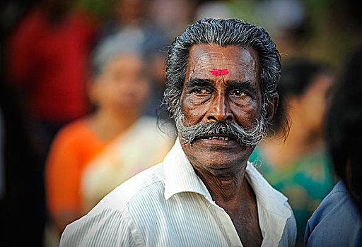 老人,额饰,头像,喀拉拉,印度南部,印度,亚洲