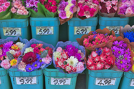 花束,出售,花,市场,烹饪,街道,维多利亚,不列颠哥伦比亚省,加拿大