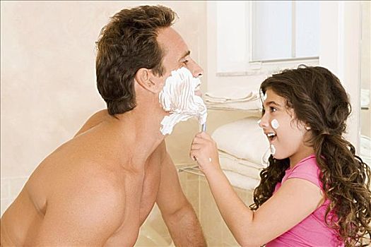 女孩,剃,父亲,浴室