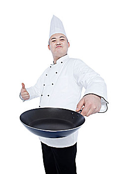 手拿锅的厨师