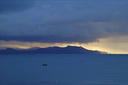 日落,雨,海岸,科罗曼德尔,半岛,新西兰